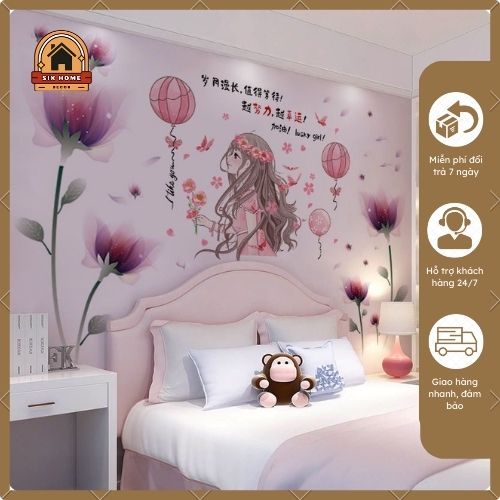 Decal dán tường trang trí phòng ngủ em bé cầm bóng