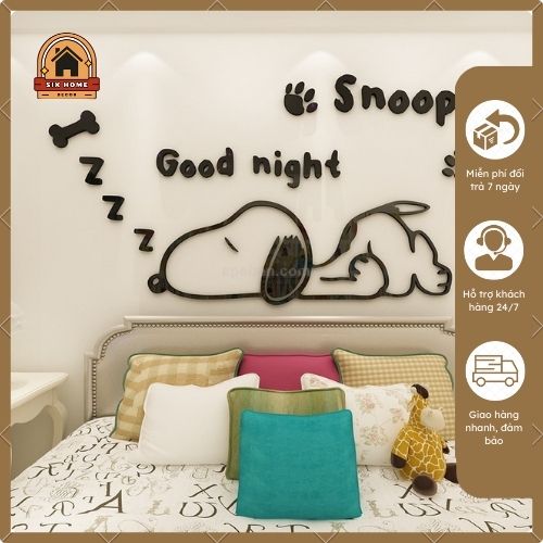 Sticker dán tường trang trí hình cún Snoopy 3D đáng yêu