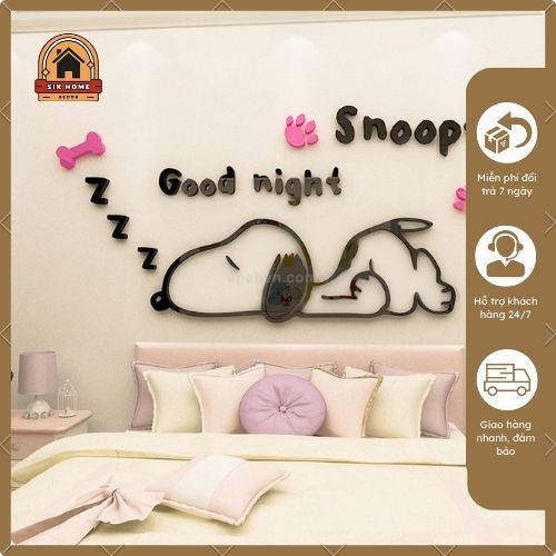 Sticker dán tường trang trí hình cún Snoopy 3D đáng yêu